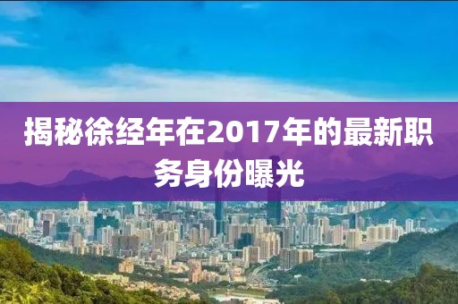揭秘徐经年在2017年的最新职务身份曝光